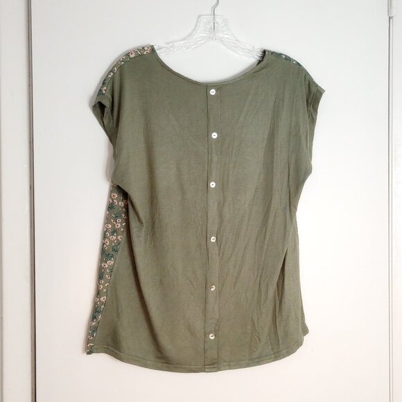Papermoon for Stitch Fix Ellie Green Floral Mixed Material Blouse - Picture 5 of 10